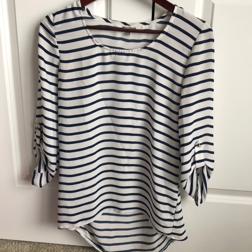 Blue and White Striped Blouse